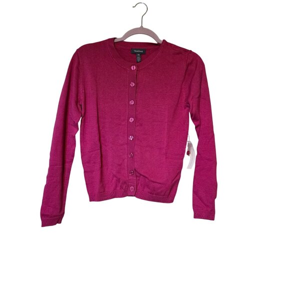 Modcloth Women's Comfy Oversized Pretzel XS Button-Up Knit Cardigan Berry Pink - Picture 2 of 9